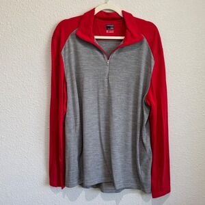 Icebreaker Merino 260 Bodyfit Mens XL Half Zip Base Layer Grey Red Wool Pullover